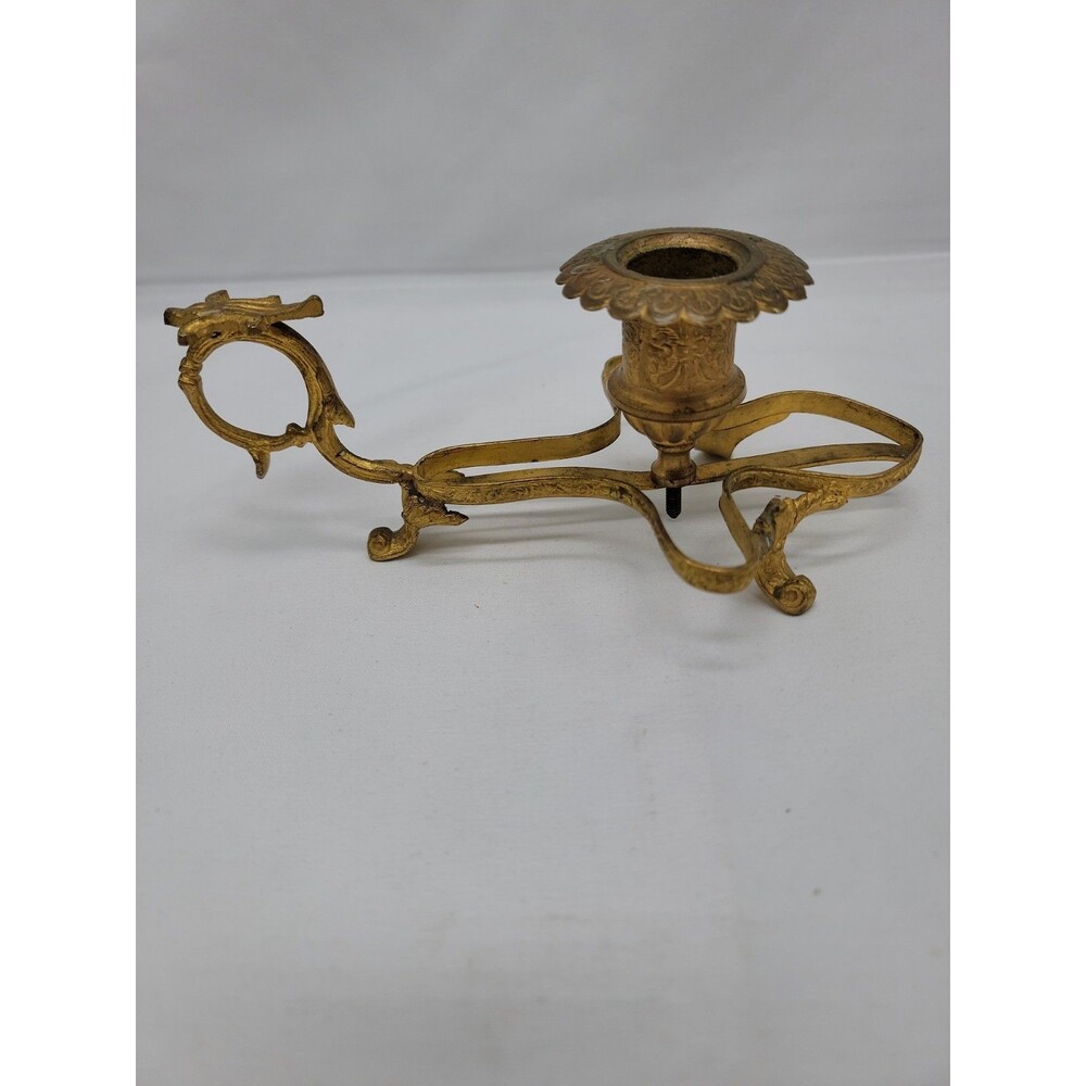 Vintage Ornate Brass Gold Tone Metal Chamberstick Candle Holder 6.5x3